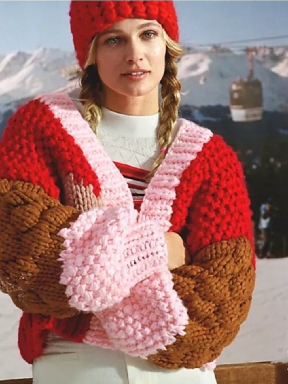 Anthropologie Chunky Colorblock Cardigan in Red, Pink & Brown